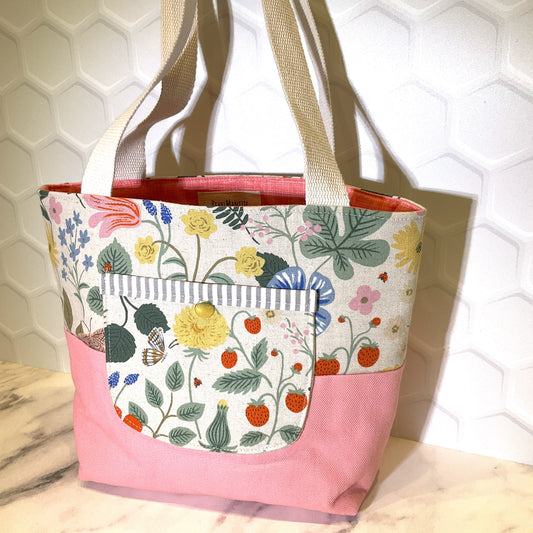 Mercantile Tote - Strawberry Fields Canvas in Blush & Pink