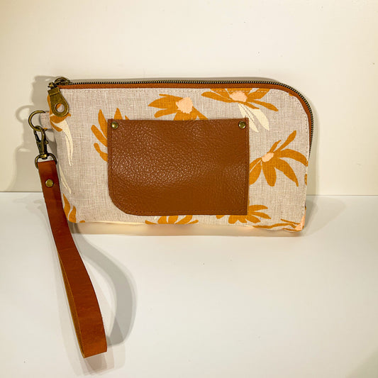 Yarrow Wristlet - Around the Bend in Natural with Brown Leather Pocket #9