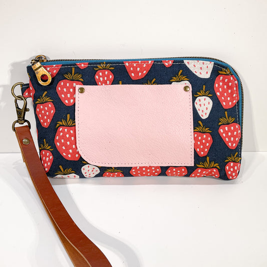 Yarrow Wristlet - Queen of Berries in Starry Night with Pink Leather Pocket #10