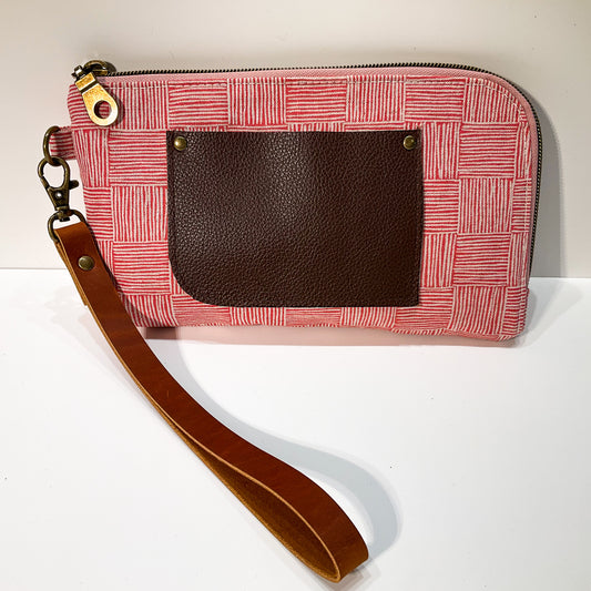 Yarrow Wristlet - Haystack in Raspberry with Brown Leather Pocket #14