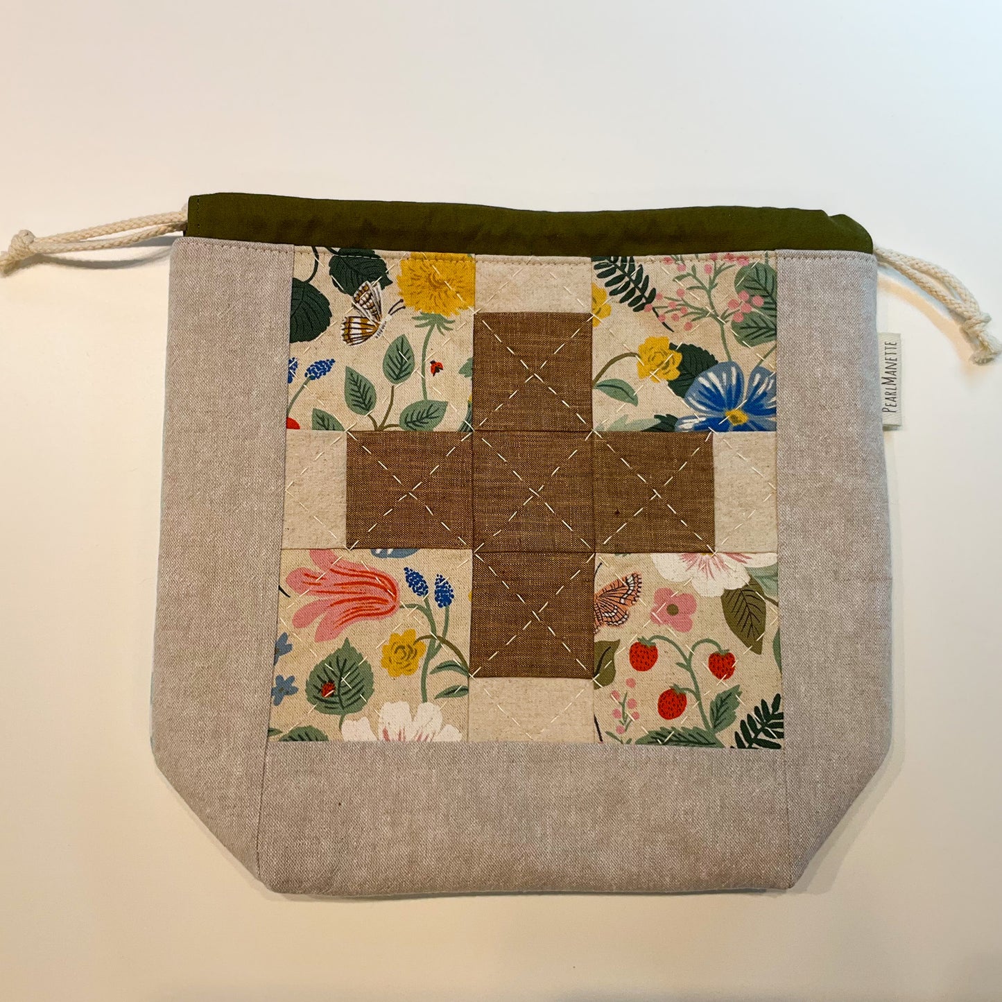 Hand Quilted "Patchwork Plus" Drawstring Bag