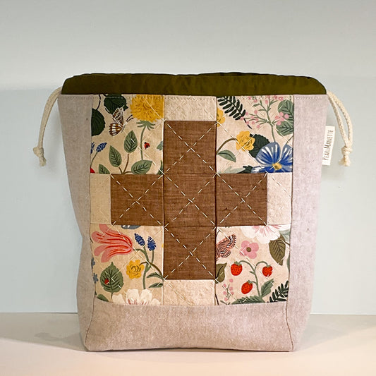 Hand Quilted "Patchwork Plus" Drawstring Bag