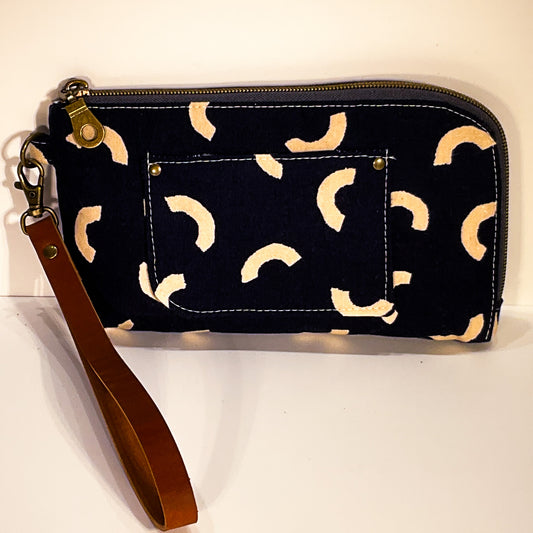 Yarrow Wristlet - Hills in Navy with Brown Leather Strap #11