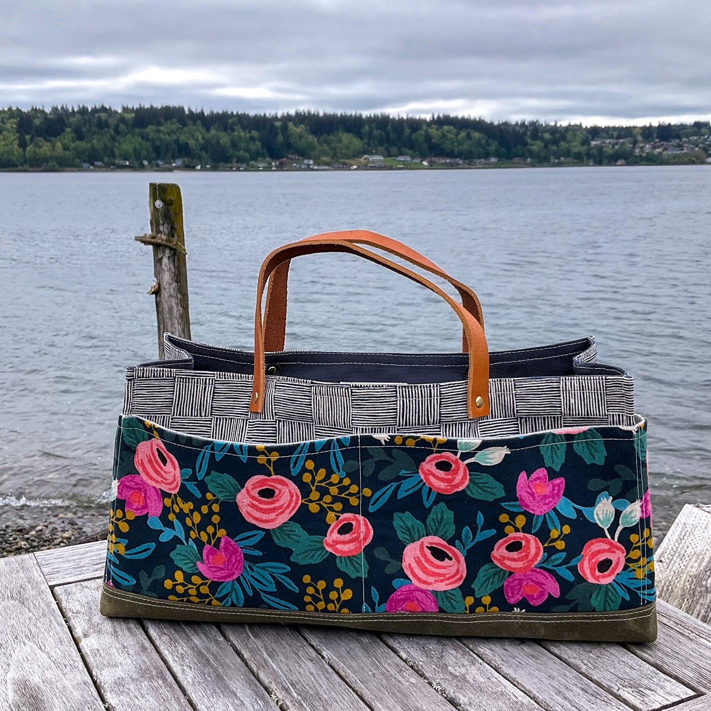 Gus Tool Bag - Rosa Floral - Navy Canvas/Olive Waxed Canvas