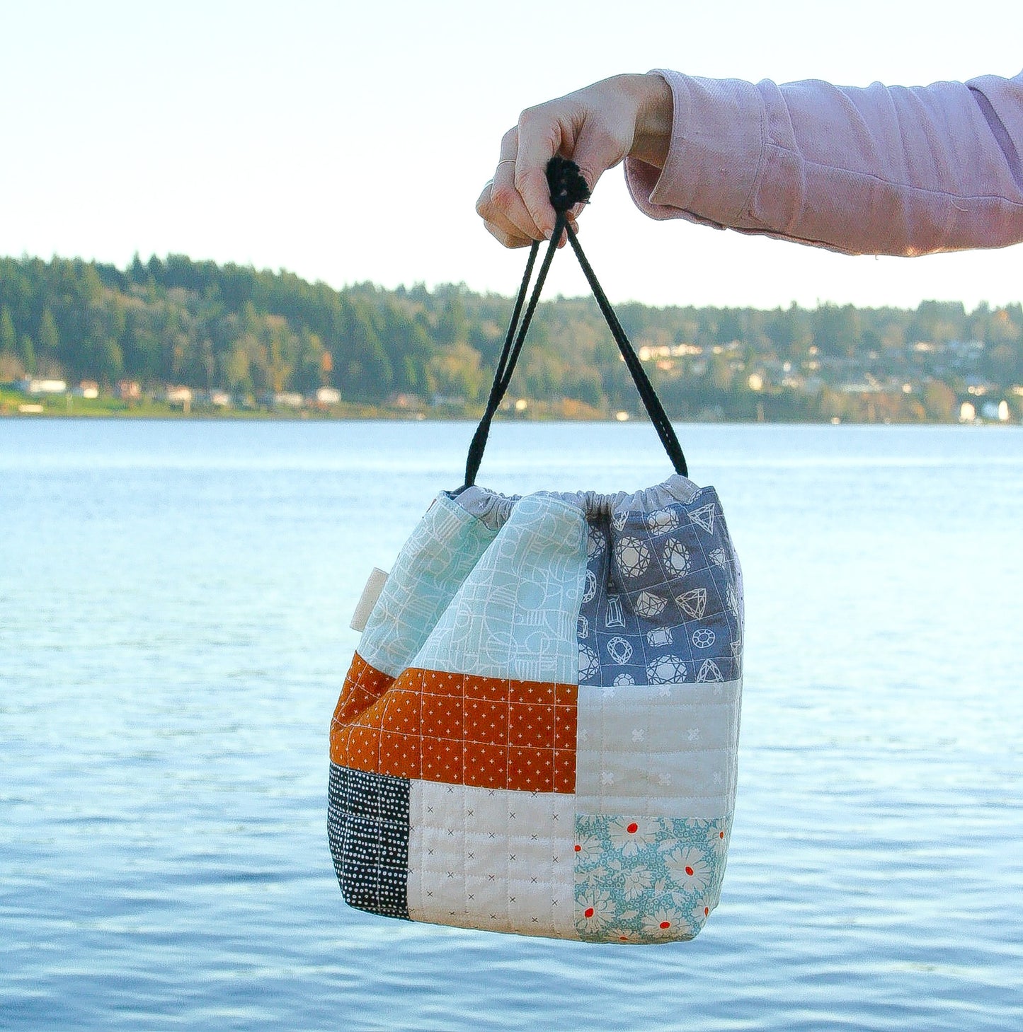 Quilted Patchwork Drawstring Bag